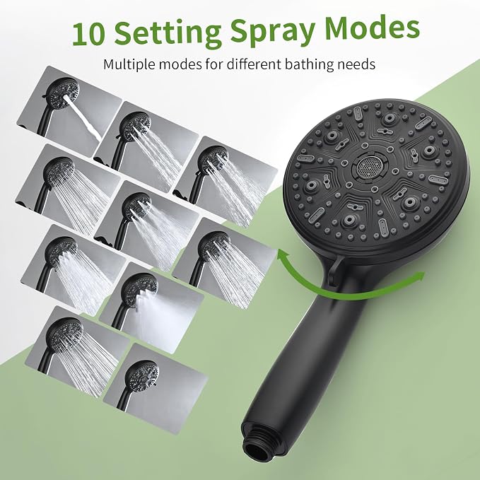 Tub Shower Faucet Set with 10 Spray Handheld Shower Matte Black Shower Head and Handle Set Shower System with Tub Spout 4.7 Inch Shower Handheld Shower Fixtures Tub and Shower Trim Kit - Image 3