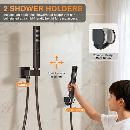 Oil Rubbed Bronze Shower System with Tub Spout, Ceiling Mounted Bathtub Shower Faucet Set, 12" Rainfall Shower Head and Handheld Shower Combo, High Pressure Shower Fixtures Set with Rough-in Valve - Image 7