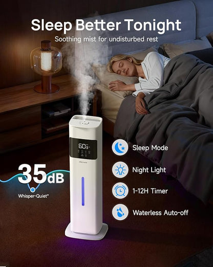 Warm & Cool Mist Humidifiers for Bedroom, Top-Fill Humidifier Large Room with Essential Oil Diffuser, Large Room Humidifiers for Home Baby Nursery Office Plants, White - Image 5