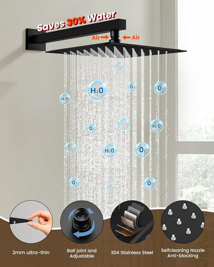 gotonovo Shower System with Tub Spout,Waterfall Tub Shower Faucet Set for Bathroom Head and Handle Set Wall Mounted 3 Function Rough-in Valve and Trim Included 10 inch Shower Head Matte Black - Image 4