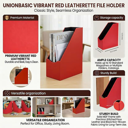 UnionBasic Magazine File Holder, Leatherette Desktop Document Organizer - Image 2