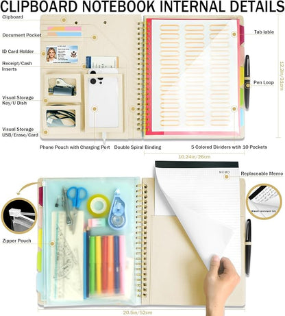 Beige Foldable Spiral Clipboard Folio - Image 2