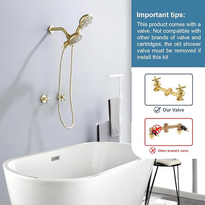 2 Handle Shower Faucet Shower System Complete 2 in 1 Shower Combo Set with Handheld Showerhead Shower Trim Kit Wall Mounted Shower Fixtures Brushed Gold - Image 2