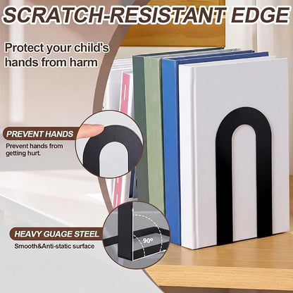 Chunful 2 Pcs Black Modern Metal Book Ends - Image 5