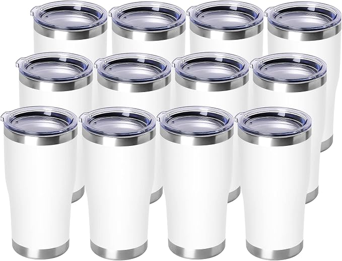 DOMICARE 20oz Tumbler with Lid Stainless Steel Tumblers Bulk, Double Wall Vacuum Insulated Coffee Travel Mug Powder Coated Tumbler, 12 Count (Pack of 1) White by VisittheDOMICARE