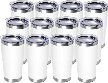 DOMICARE 20oz Tumbler with Lid Stainless Steel Tumblers Bulk, Double Wall Vacuum Insulated Coffee Travel Mug Powder Coated Tumbler, 12 Count (Pack of 1) White by VisittheDOMICARE