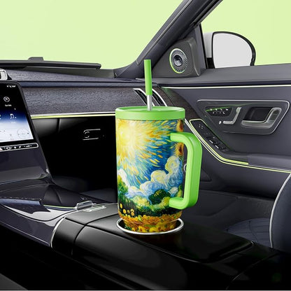 Meoky 40 oz Tumbler with Handle and Straw: Stainless Steel Insulated Tumbler with Lid and Straw - 100% Leak Proof Tumbler for Car Cup Holders - Travelers Commuters Workers, Sunflower - Image 5