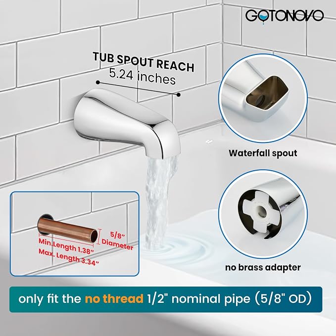 gotonovo 3 Handle Tub Shower Faucet Set, Bathtub Shower Fixture,Bathroom Tub and Shower Faucet Combo Shower System Complete Tub and Shower Trim Kit with 6 Settings Showerhead Polished Chrome - Image 4
