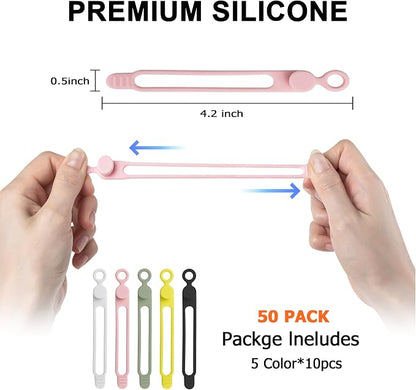 50Pcs Silicone Cable Ties Cord Organizer - Image 2