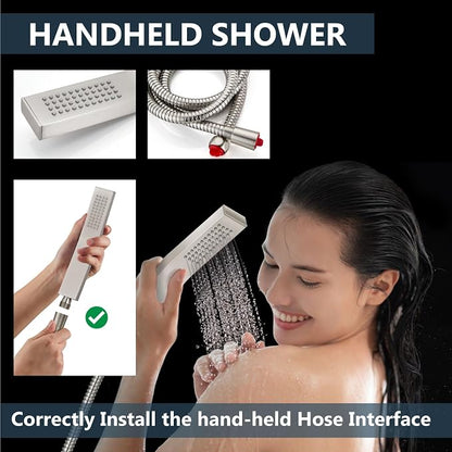 Aolemi Shower Faucet Set with Handheld Spray High Pressure Shower System Shower Faucets Sets Complete Rough-in Valve and Shower Trim Kit Wall Mount Rainfall 12 Inch LED Shower Head Brushed Nickel - Image 7