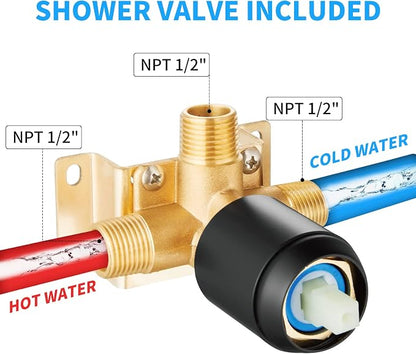 Black Shower Head And Faucet Set Complete With Valve Shower Fixtures With 8 Inch High Pressure Rain Shower Head Trim kit Regaderas Para bBaño Modernas - Image 5