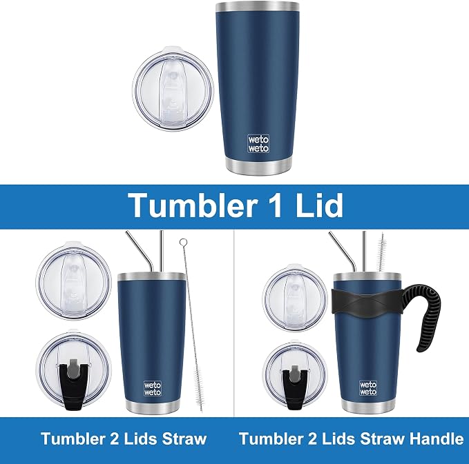 WETOWETO 20oz Tumbler, Stainless Steel Vacuum Insulated Coffee Travel Mug, Double Wall Powder Coated Insulated Coffee Mug Travel Mug with Lid Thermal Cup for Outdoor (Navy Blue, 1 Pack) - Image 2