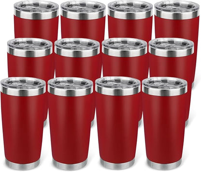 20oz Stainless Steel Tumbler Bulk with Lid, Travel Mug - Double Wall Vacuum Powder Coated Cup - Red, 12 Pack by Unknown