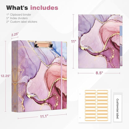 Ospelelf 3 Ring Binder 1.5 Inch, File Folder Labels, Paper Marble Binders - Image 3