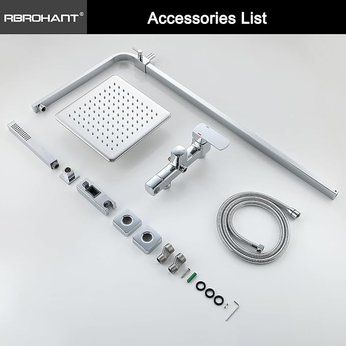 RBROHANT Polished Chrome Exposed Shower System with Tub Spout, Exposed Shower Fixtures for Bathroom with Brass 3-Functional Valve, Height Adjustable, Wall Mounted - Image 6