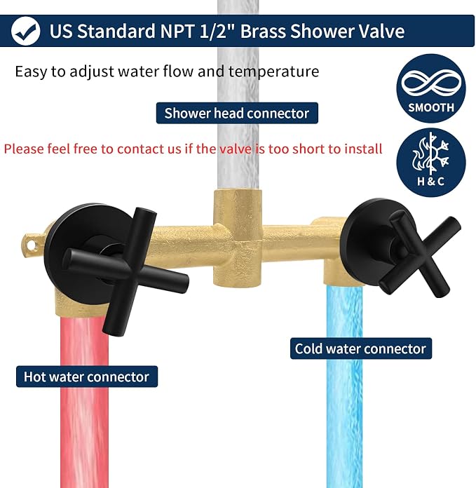 2 Handle Shower Faucet Shower System Complete 2 in 1 Shower Combo Set with Handheld Showerhead Shower Trim Kit Wall Mounted Shower Fixtures Matte Black - Image 5