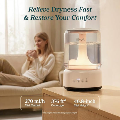 LEVOIT Humidifiers for Bedroom, 4.2L Top Fill for Large Room with 42H Runtime, Dishwasher Safe Design Easy to Clean, 21dB Quiet Cool Mist for Baby, Plants, Night Light, Essential Oil Diffuser, White - Image 2