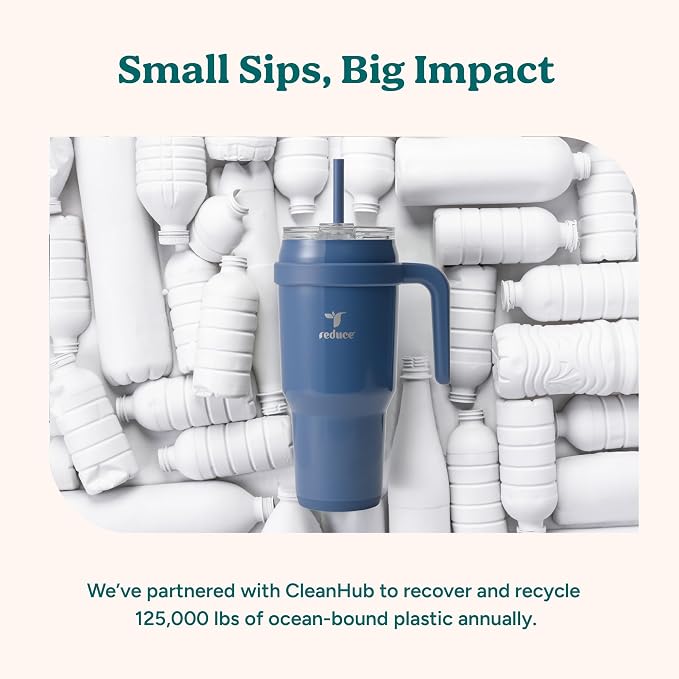 REDUCE Cold1 40 oz Tumbler with Handle - Vacuum Insulated Stainless Steel Water Bottle for Home, Office or Car, Reusable Mug with Straw or Leakproof Flip Lid, Keeps Drinks Cold All Day- Oahu Blue - Image 8