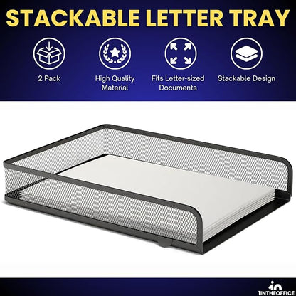 1InTheOffice Letter Trays for Desk Stackable, Front-Load Mesh Desk Tray - Image 2