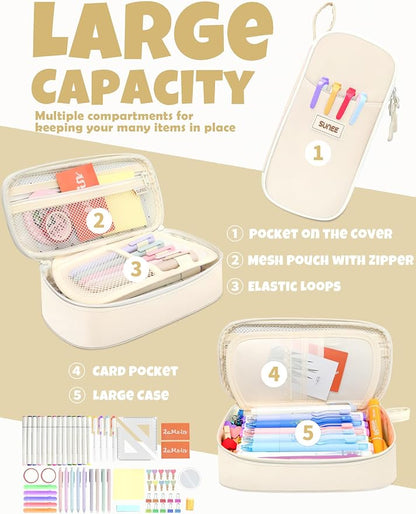 SUNEE Cute Pencil Case, Aesthetic Pen Pouch, Colored Large Pencil Bag - Image 2