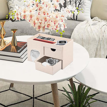 Square Tissue Box Cover with Drawers, Tissue Box Holder with Storage Tray - Image 7
