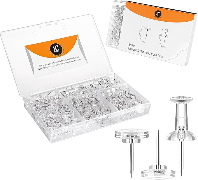 150 Pack Assorted Clear Push Pins by Luxurecourt by Luxurecourt