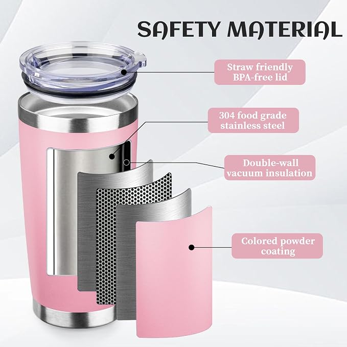StarSpeed 20oz Tumbler Bulk with Lid, Stainless Steel Insulated Tumblers Double Wall Vacuum Insulated Travel Mug, Powder Coated Coffee Cups for Hot and Cold Drinks(Lght Pink,6) - Image 4