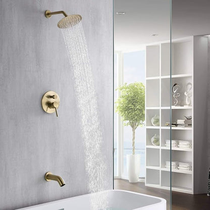 sumerain Pressure Balance Shower and Tub Faucet Set Brushed Gold with Tub Spout, 8" Shower Head, High Flow - Image 4
