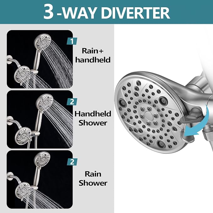 5" Dual Shower Faucet Compatible with 13/14 Delta Series Tub Trim Kit, High Pressure Round Rain Shower Head& Handheld Set Faucet System, Brushed Nickel (Valve& Catridge Not Inclued) - Image 4