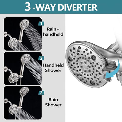 5" Dual Shower Faucet Compatible with 13/14 Delta Series Tub Trim Kit, High Pressure Round Rain Shower Head& Handheld Set Faucet System, Brushed Nickel (Valve& Catridge Not Inclued) - Image 4