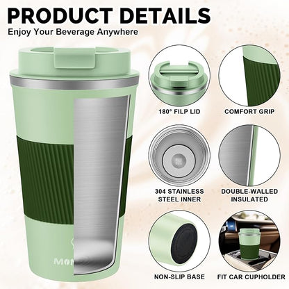 MOMSIV 17oz Travel Mug, Insulated Coffee Cup with Leakproof Lid, Vacuum Stainless Steel Double Walled Reusable Tumbler for Hot and Cold Water Coffee and Tea In Travel and Car - Image 5