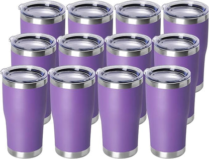 DOMICARE 20oz Tumbler with Lid Stainless Steel Tumblers Bulk, Double Wall Vacuum Insulated Coffee Travel Mug Powder Coated Tumbler, 12 Count (Pack of 1) Purple by VisittheDOMICARE