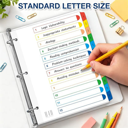 H4D 12 Tab Dividers for 3-Ring Binder, Numbered 1-12 Multicolor Tabs - Image 3