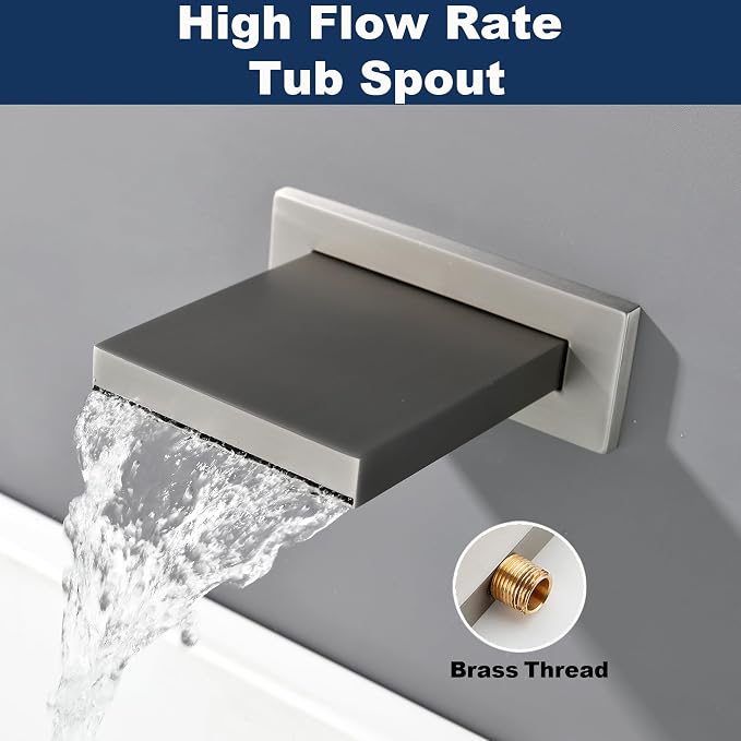 Shower System with Tub Spout, All Metal Bathtub Shower Faucet Set with High Pressure 10 Inch Rain Shower Head and Handheld Shower Head Set, Brushed Nickel (Valve Include) - Image 6