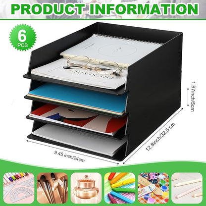 Wenqik 6 Pcs Stackable Paper Trays Rectangular Plastic Desk Holder Desktop - Image 2