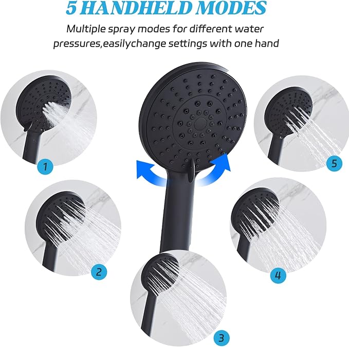 Shower Head 8'' High Pressure Rainfall, Handheld Shower Combo with 11'' Extension Arm, 5 Spray, Anti-leak Luxury Premium Quality, Rainfall Shower Head with Handheld Spray Combo, Matte Black - Image 4