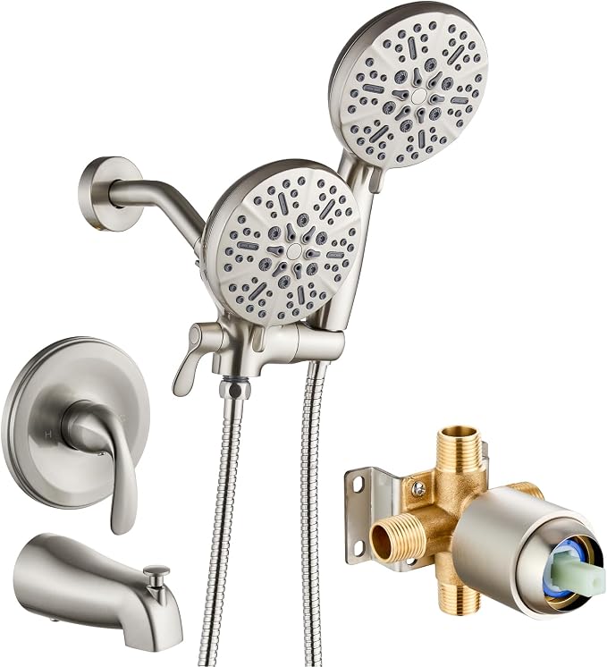 gotonovo Tub Shower Faucet Set,2 in 1 Dual Shower Head and Handle Set with Tub Spout Wall Mount Bathroom Shower Trim Kit with 3-way Water Diverter Valve Included Various Modes Brushed Nickel by HOME