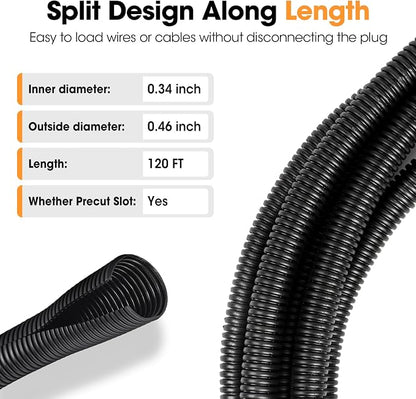 120 FT Wire Loom 3/8 Inch, Split Wire Loom Tubing Wire Conduit, Wire Protector - Image 3