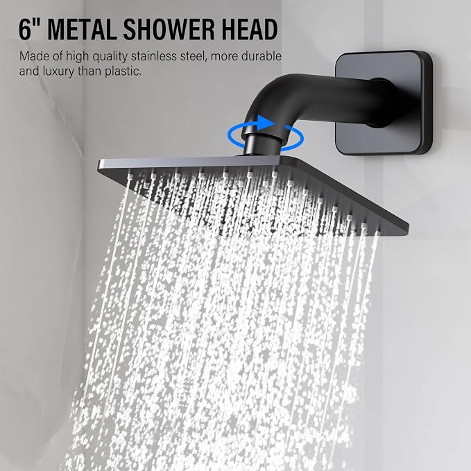 Esnbia Shower Faucet Set, Shower Head and Handle Set with 6-Inch Rain Shower Head and Tub Spout, All Metal Single-Handle Bathtub Shower Faucet Trim Kit (Shower Valve Include), Matte Black - Image 4