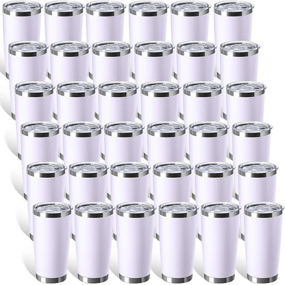 Sieral 36 Pack Stainless Steel Tumblers Bulk with Lids Double Wall Vacuum Insulated Coffee Cups Blank leakproof Powder Coated Tumblers for Engraving Wedding Graduation Party Favors(20 oz,Purple-White) by Sieral