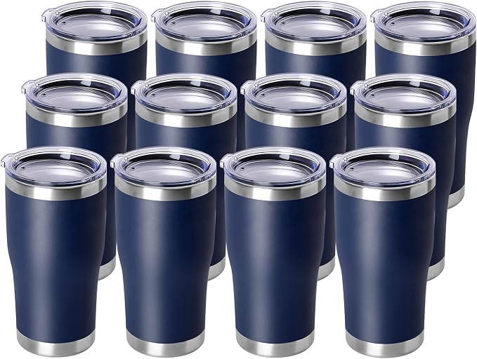 DOMICARE 20oz Tumbler with Lid Stainless Steel Tumblers Bulk, Double Wall Vacuum Insulated Coffee Travel Mug Powder Coated Tumbler, 12 Count (Pack of 1) Navy by VisittheDOMICARE