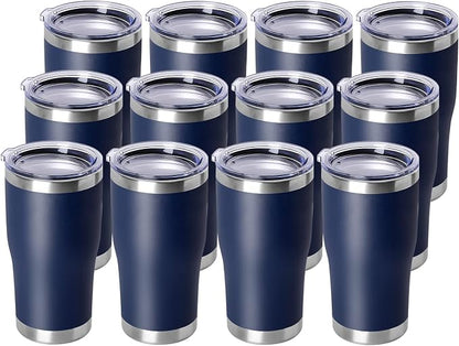 DOMICARE 20oz Tumbler with Lid Stainless Steel Tumblers Bulk, Double Wall Vacuum Insulated Coffee Travel Mug Powder Coated Tumbler, 12 Count (Pack of 1) Navy by VisittheDOMICARE