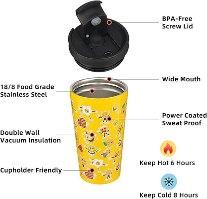 BJPKPK 18oz Insulated Tumbler With lid And Straw Stainless Steel Tumblers Travel Coffee Mug Reusable Thermal Cup,Hawaii Fruits Yellow - Image 2
