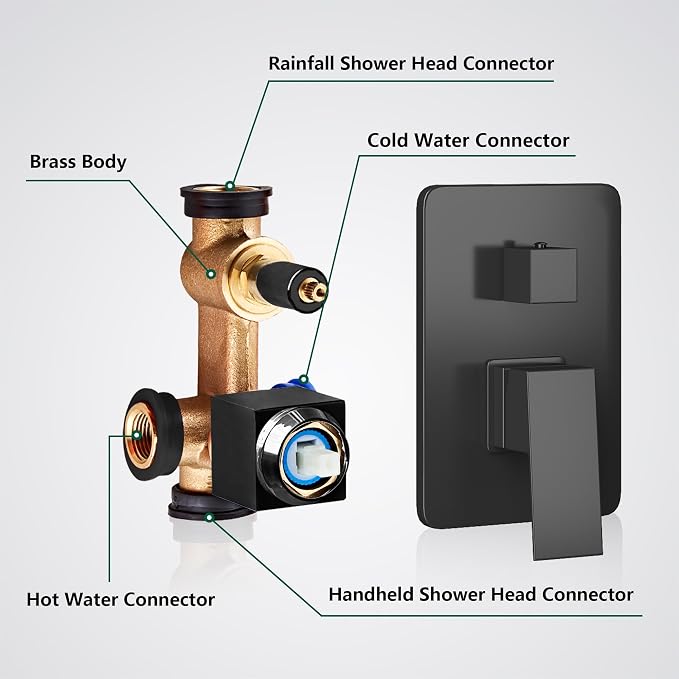 Shower Head Matte Black, Shower Faucet Set Bathroom Shower System with 8 inch Square Rain Shower Head Wall Mounted with 3-Setting Handheld Spray, Rainfall Shower Combo Set - Image 6