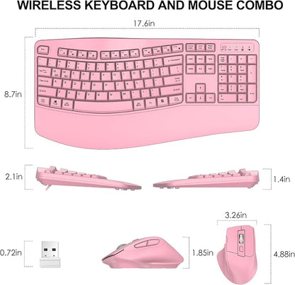 Wireless Keyboard and Mouse Combo, 2.4G Full Size Wave Keys Ergonomic Keyboard - Image 8