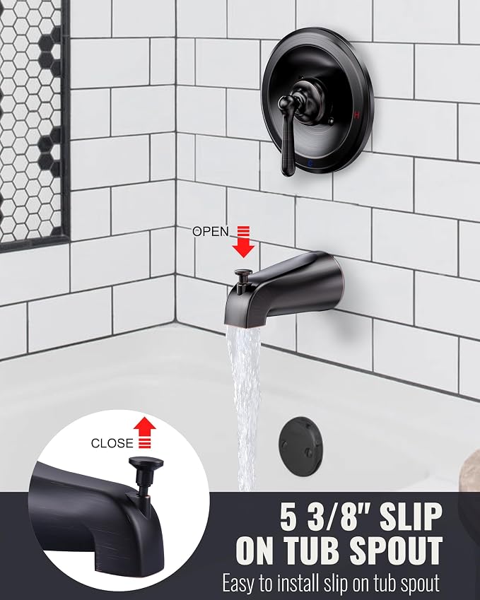 Shower Tub Faucet Set Bronze: ARCORA Bathtub Faucet Set with 6-Inch Rain Showerhead and Tub Spout, Oil Rubbed Bronze Bathtub and Shower Trim Kit (Valve Included) - Image 5