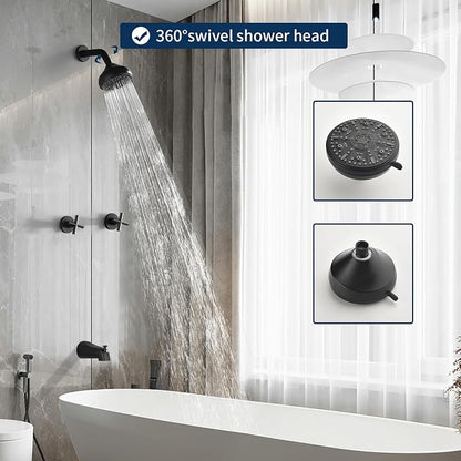 2 Handle Shower Faucet Set with Tub Spout Bathtub Shower Faucet Combo Set Shower System Complete Tub and Shower Trim Kit Matte Black Wall Mounted Shower Fixtures - Image 3