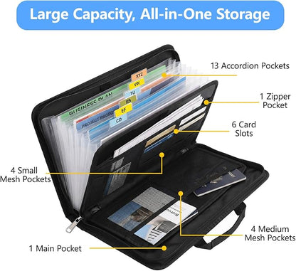 Fireproof Accordion File Organizer Bag A4 13 Pockets Expandable Document Folder - Image 5