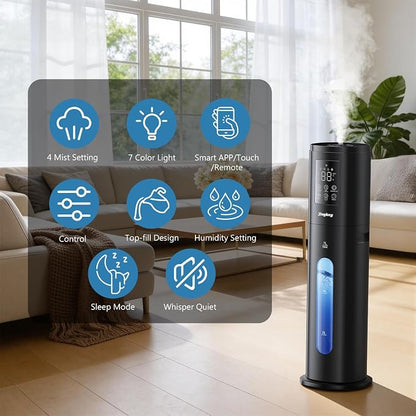 Humidifiers for Bedroom Large Room with 7L/1.85Gal Large Humidifier, Smart App & Remote Control, 4 Mist Levels Large Room Humidifiers for Home Midnight - Image 4