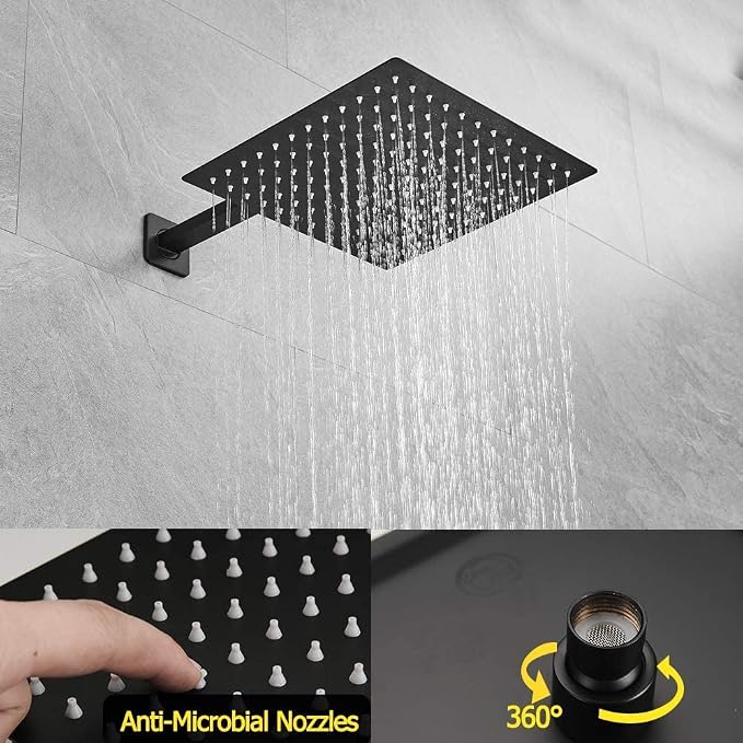 Matte Black Shower System with Tub Spout Wall Mounted Bathtub Shower Faucet Set for Bathroom with High Pressure 10" Rain Shower head and Handheld Shower Head Kit - Image 3